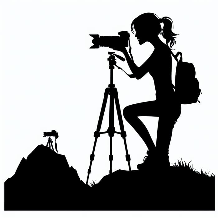 Female Photographer Silhouette Drawing | Camera & Tripod Scene