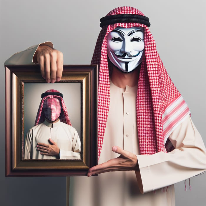 Arabian Man Standing Next to Photo Frame
