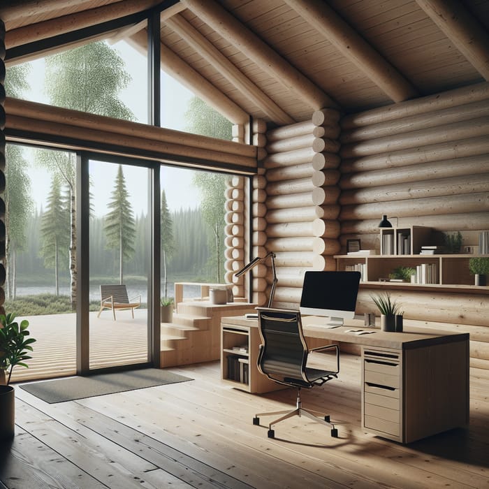 Minimal Scandinavian Cabin Office with Natural Vibe