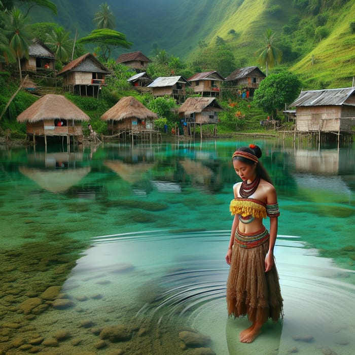 Verdant Lagoon Village | Aeta Man & Native Filipina in Tranquil Setting