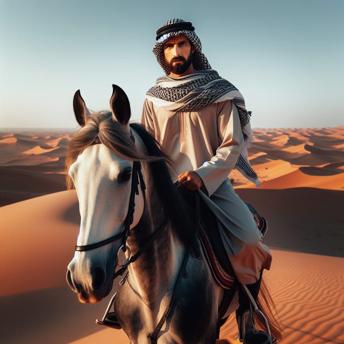 Arab Cowboy on Horse in Desert Landscape