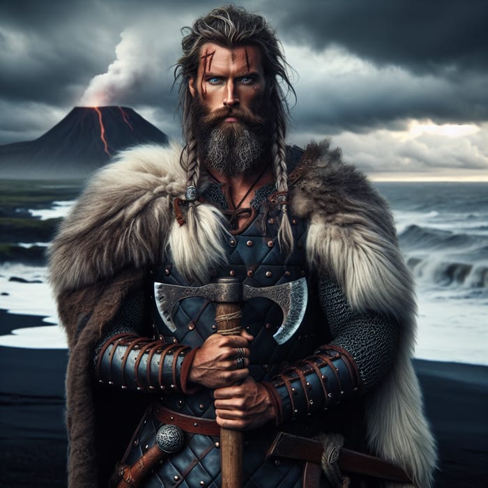 Mighty Norse Warrior with Piercing Blue Eyes and Battered Visage | Mythic Saga on Tempest Coast