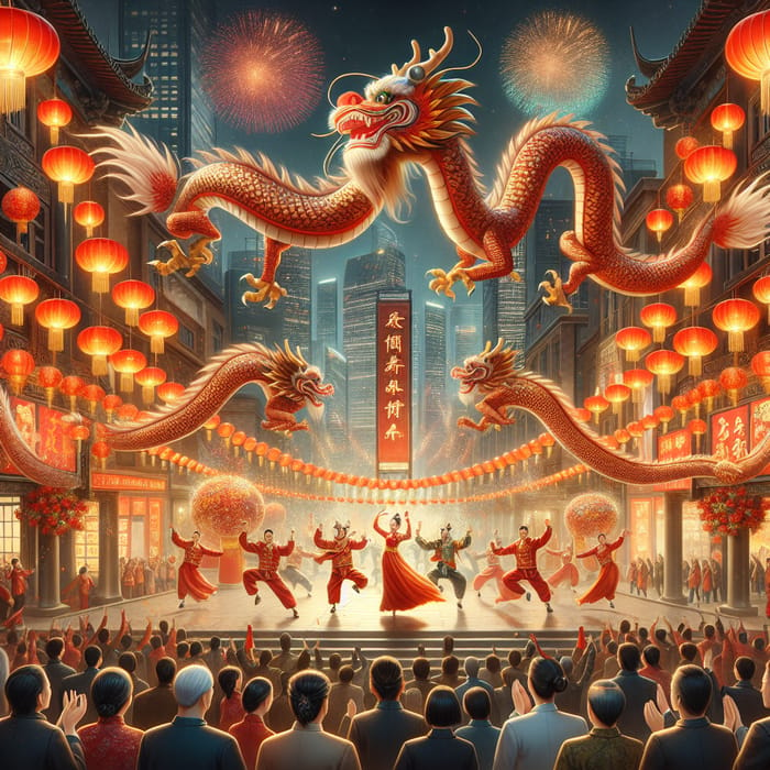 Chinese New Year: Festive Dragon Dance and Greetings