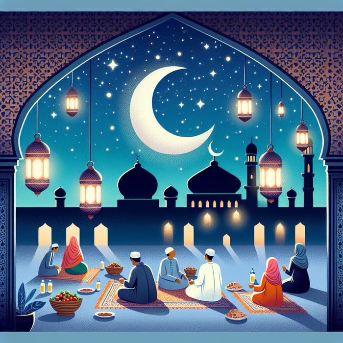 Ramadan Mubarak Scene | Moon, Lanterns & Togetherness