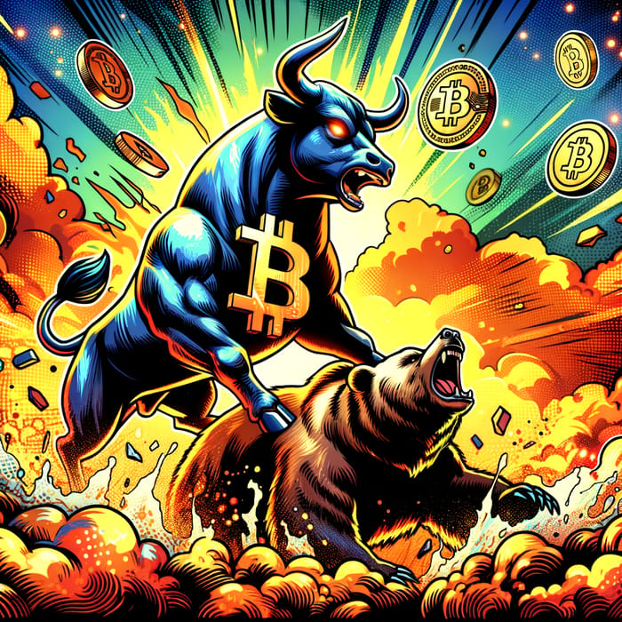 Crypto Bull Triumphs over Bear in Epic Battle Scene