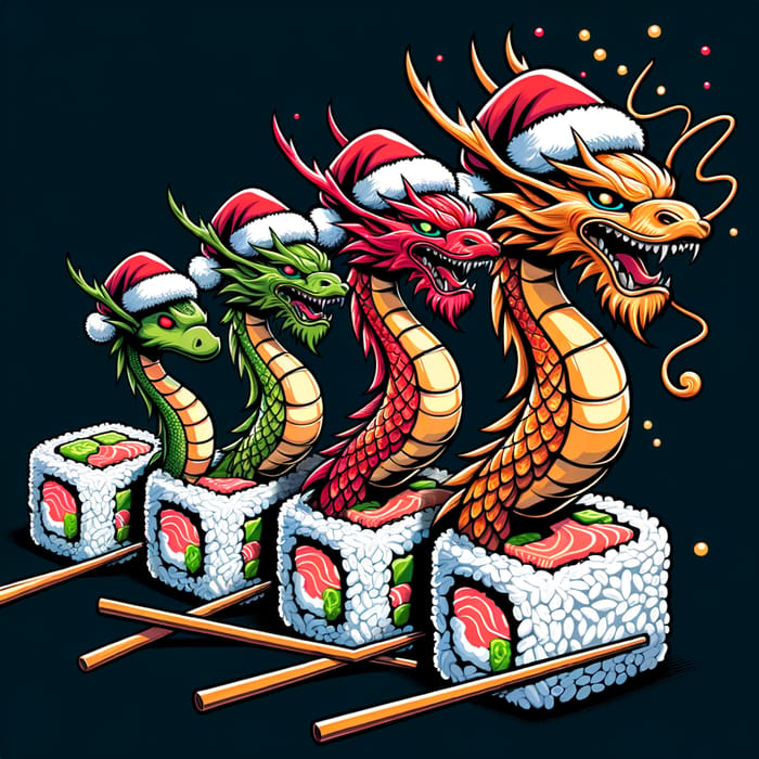 Whimsical Sushi Dragon Illustration: Festive Japanese Artwork