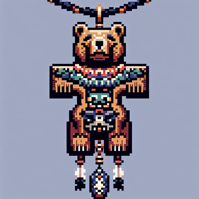 Pixel Art Bear Totem Necklace for Jewelry Collection