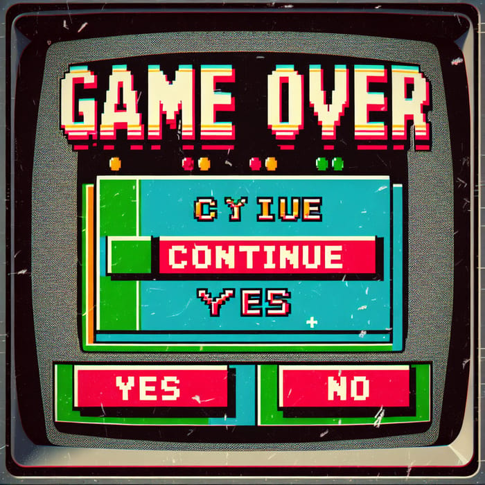 Retro Videogame Screen: Game Over Continue Yes No
