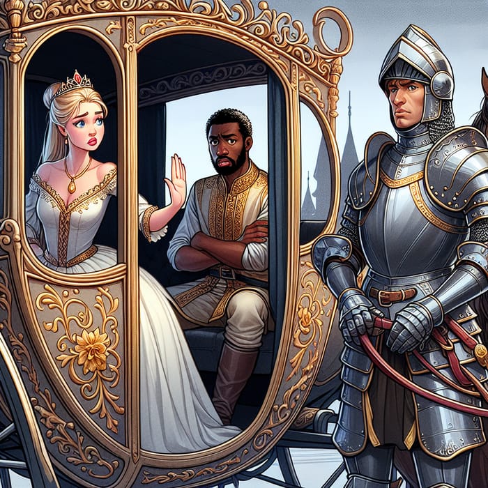 Princess Rejecting Prince on Carriage Escorted by Another Knight