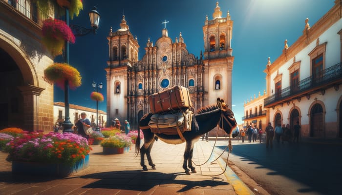 Dynamic Scene: Donkey with Suitcase by Ornate Church