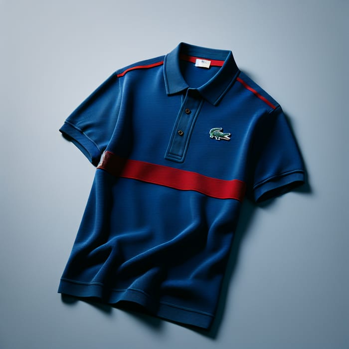 Blue Polo Shirt with Red Stripe & Crocodile Logo | Lacoste Style
