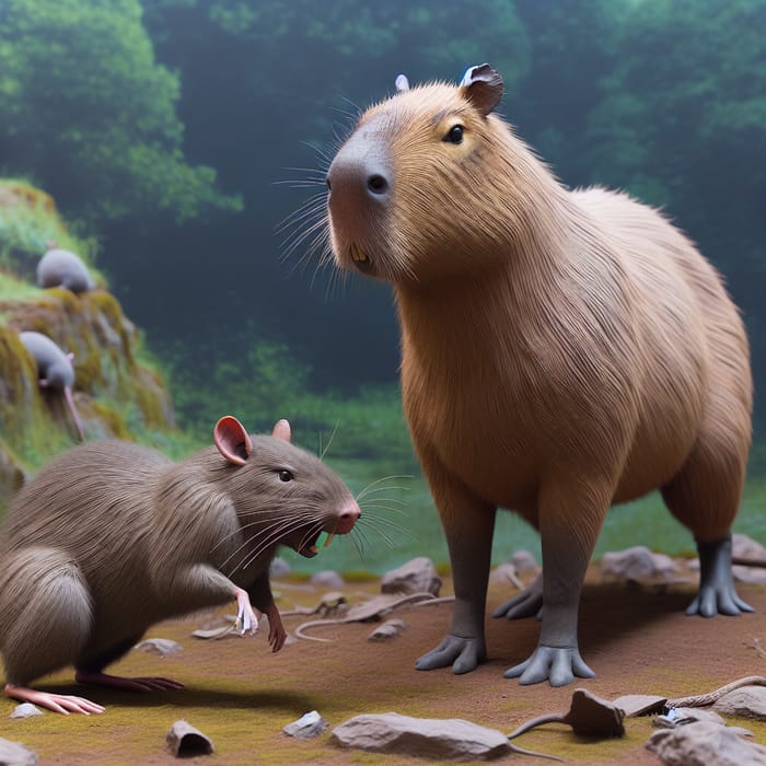 Capybara and Rat Encounter: A Naturalistic Standoff