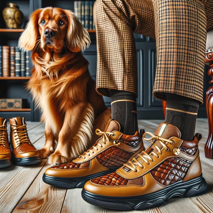 Stylish Dog in Designer Leather Sneakers