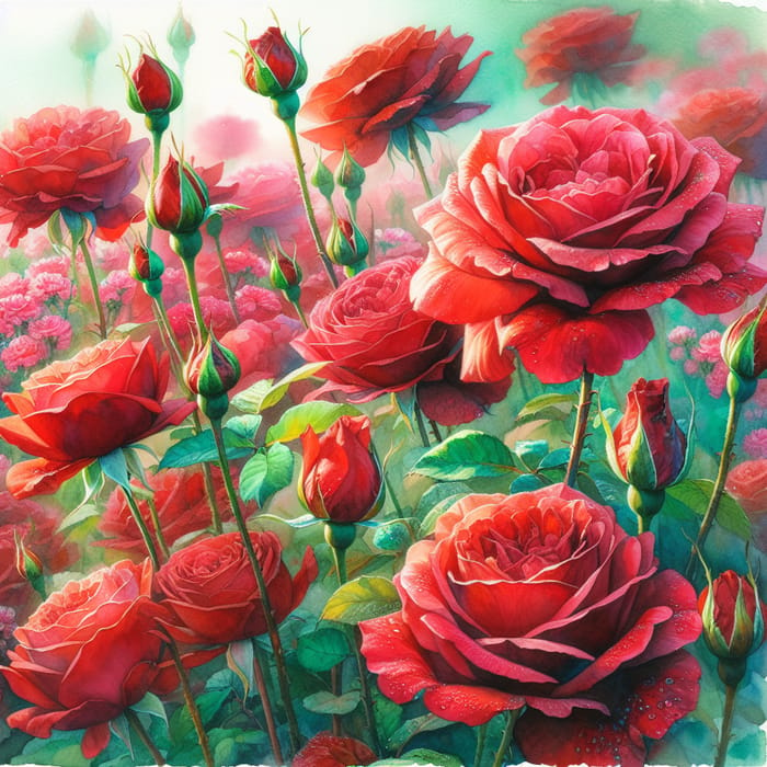 Vibrant Red Roses Watercolor Art