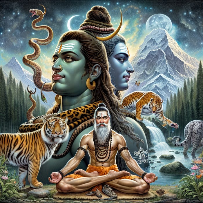 Lord Shiva with Devotee in Serene Setting
