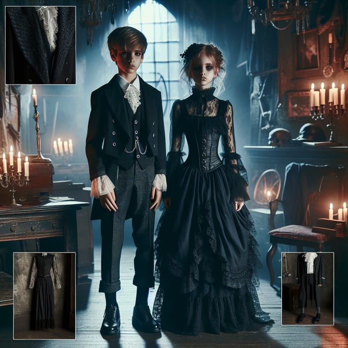 Gothic Boy and Girl in Mysterious Castle Setting