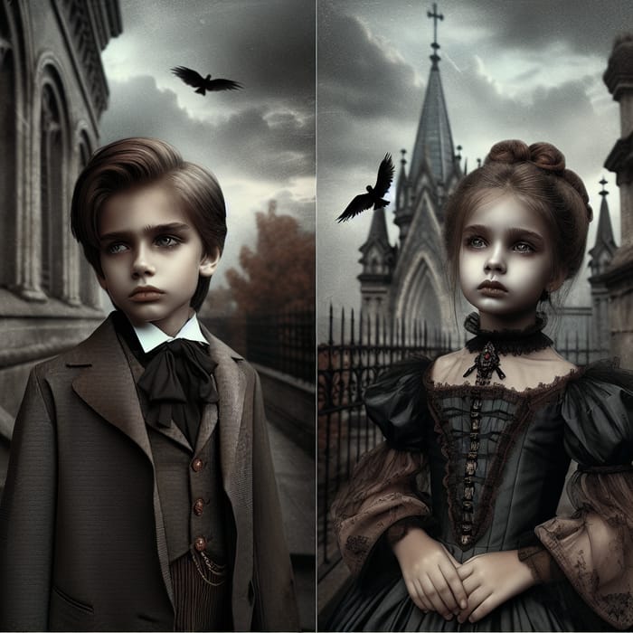 Gothic Style Portrait of Young Boy and Girl - Dark Vampiric Ambiance