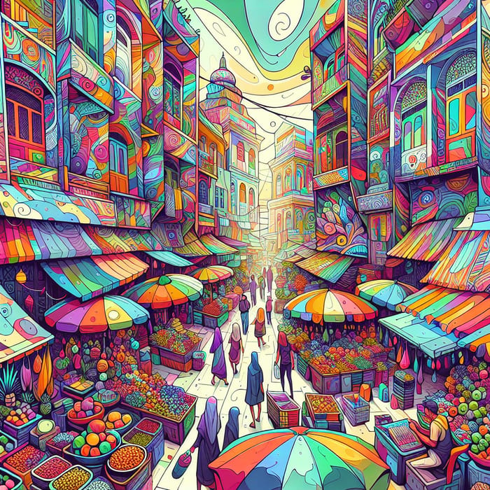Colorful Street Market: Vibrant & Abstract Scene