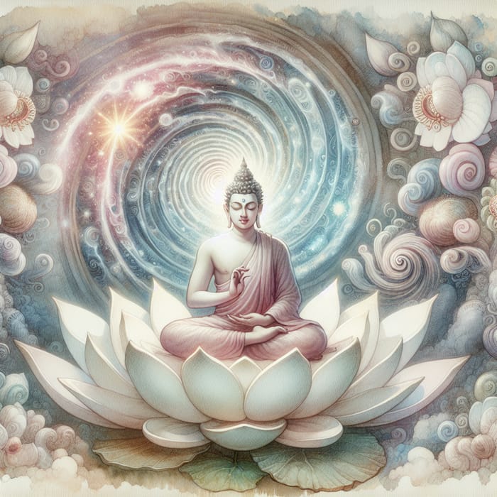 Serene Buddha Meditation on Lotus - Whimsical Watercolor Art