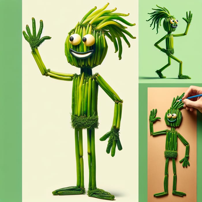 Whimsical Green Samphire Cartoon Character - Unique & Playful Art
