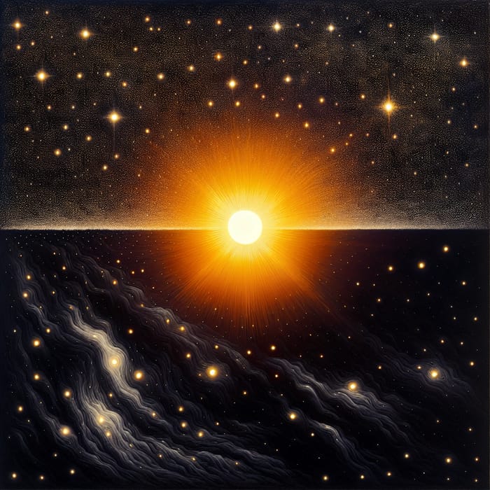 Dark Night Sky with Radiant Sun | Ethereal Art Scene
