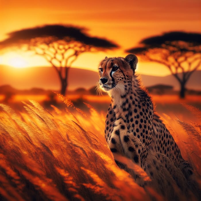 Majestic Cheetah in Golden Savanna Sunset