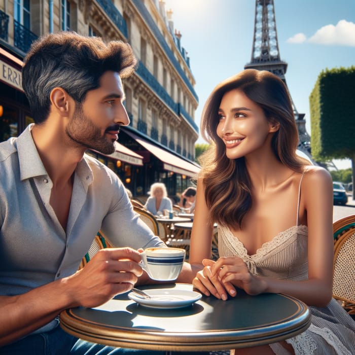 Man Drinking Coffee in Paris with Captivating Woman