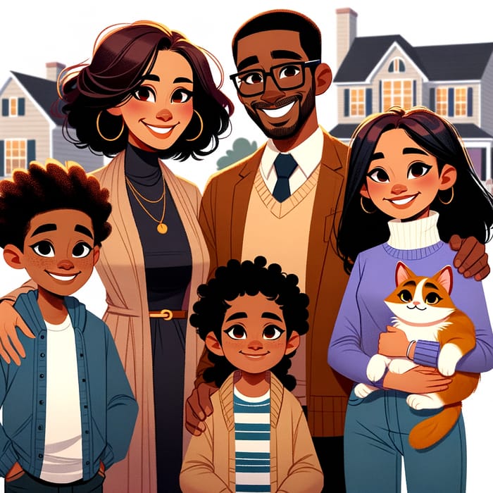 Multicultural Animated Family Cartoon | Loving Portrait
