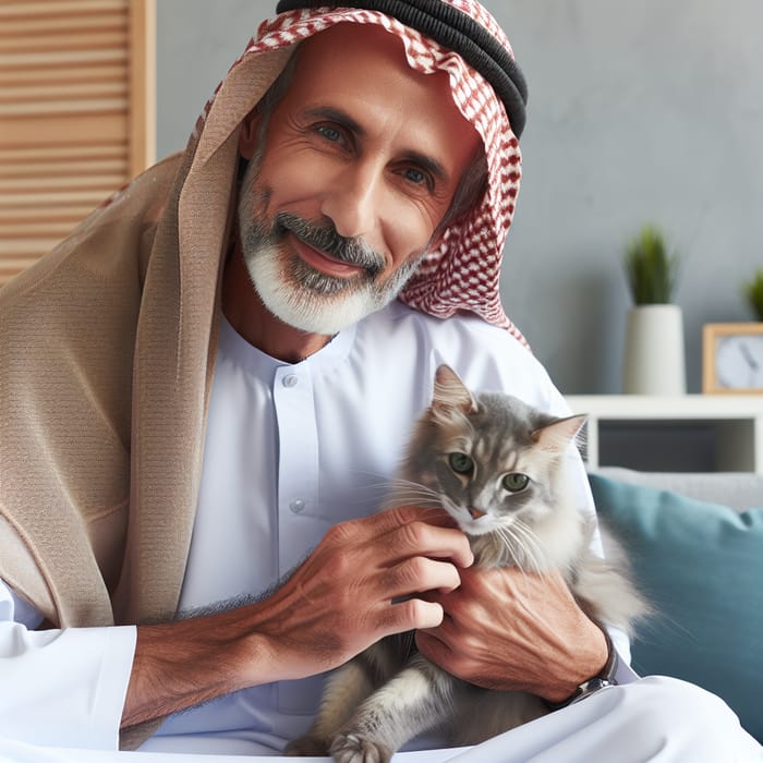 Mature Middle-Eastern Man Playing with Cat