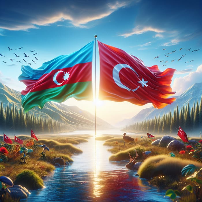 Azerbaijan and Turkey Brotherhood | Flags Unity and Serene Friendship