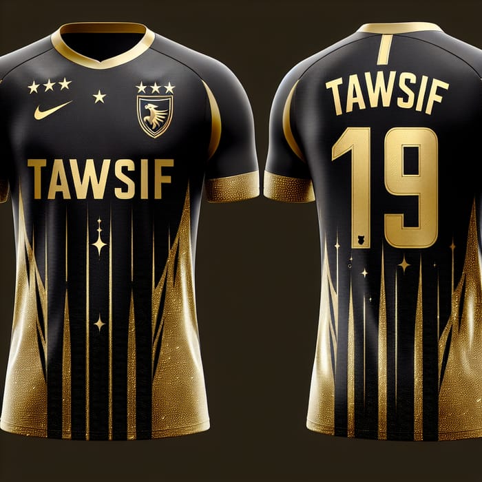 Black and Gold Soccer Jersey Design with Custom Name - Tawsif
