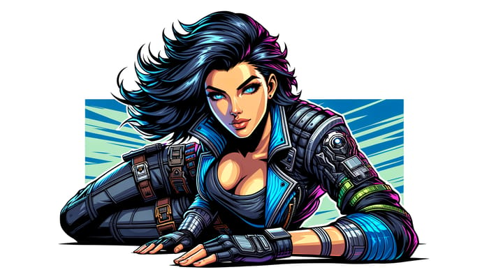 Vibrant Comic Art of a Determined Female Game Character