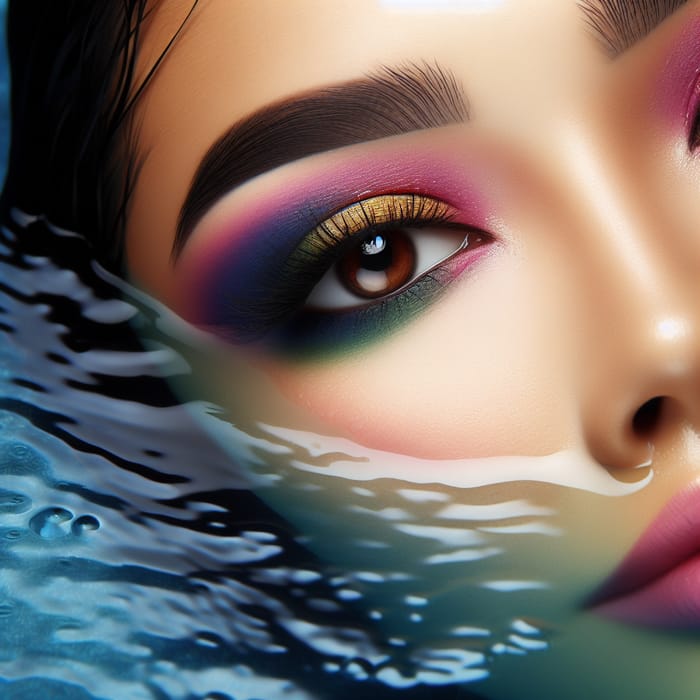 South Asian Woman with Vibrant Eyeshadow in Water