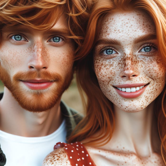 Close-Up Portrait of Ginger Couple with Freckles | Shared Happiness