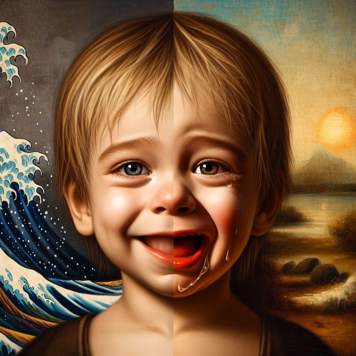 Cute Little Boy Expressions: Joy & Sorrow in Mona Lisa Style