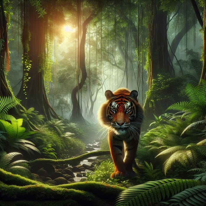 Majestic Tiger Roaming in Vibrant Jungle - Capturing the Wild Essence