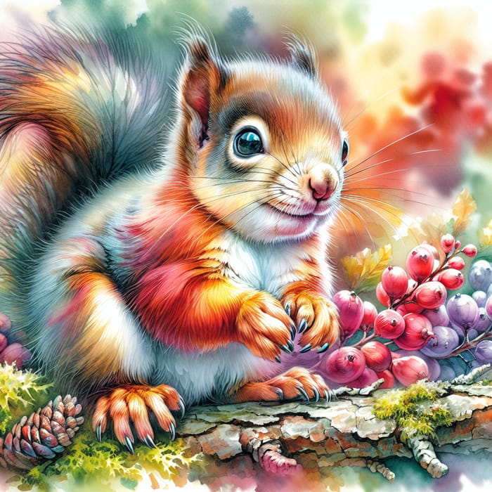 Captivating Watercolor Portrait of a Baby Squirrel