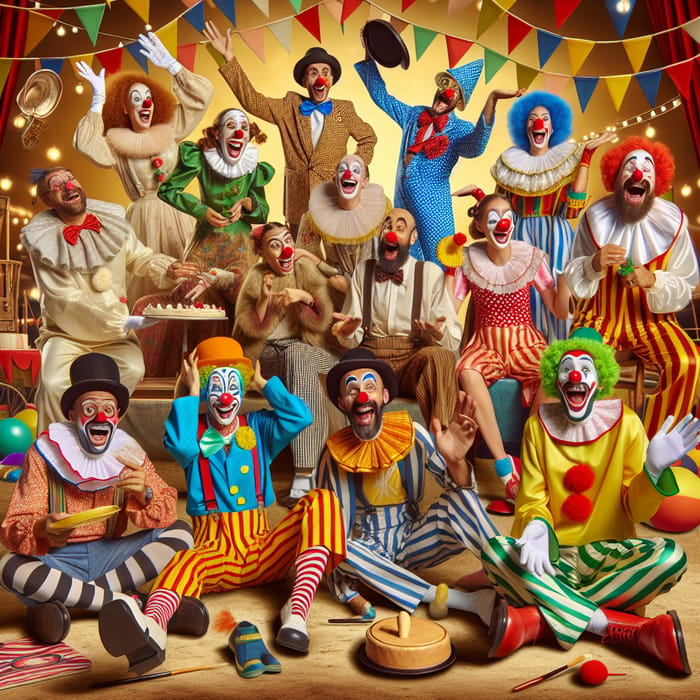 Exaggerated Clown Group: Slapstick Comedy Fun