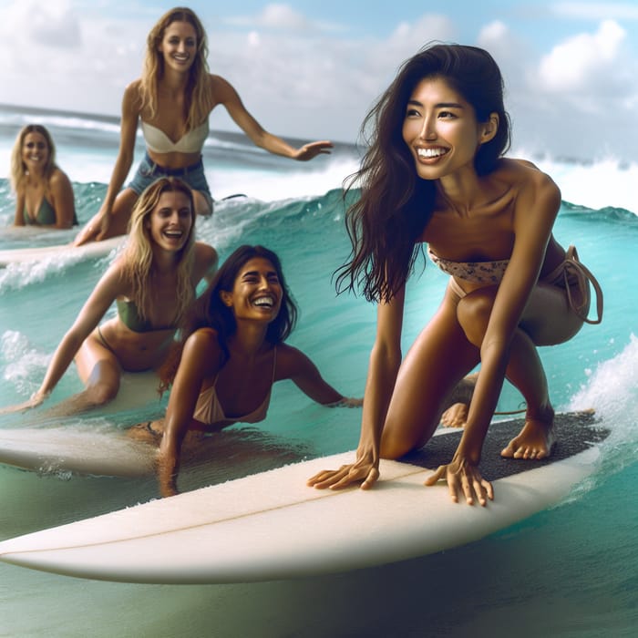 Hot Women Surfing | Diverse Group Enjoying Tropical Waves