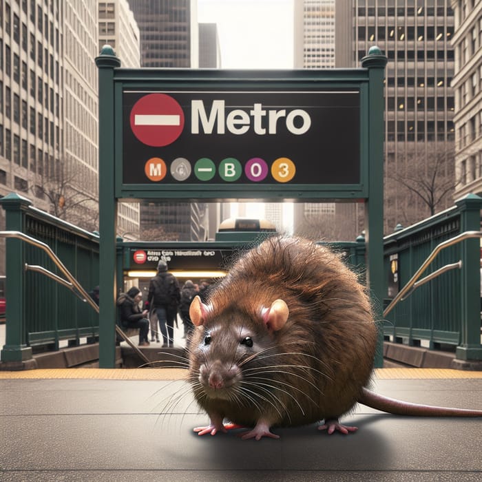 Quirky Urban Scene: Big Rat by Metro Station