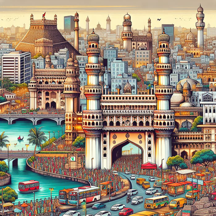 Detailed & Vibrant Illustration of Hyderabad, India