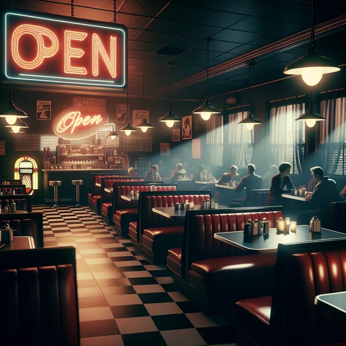 Retro Diner Scene in Film Noir Style