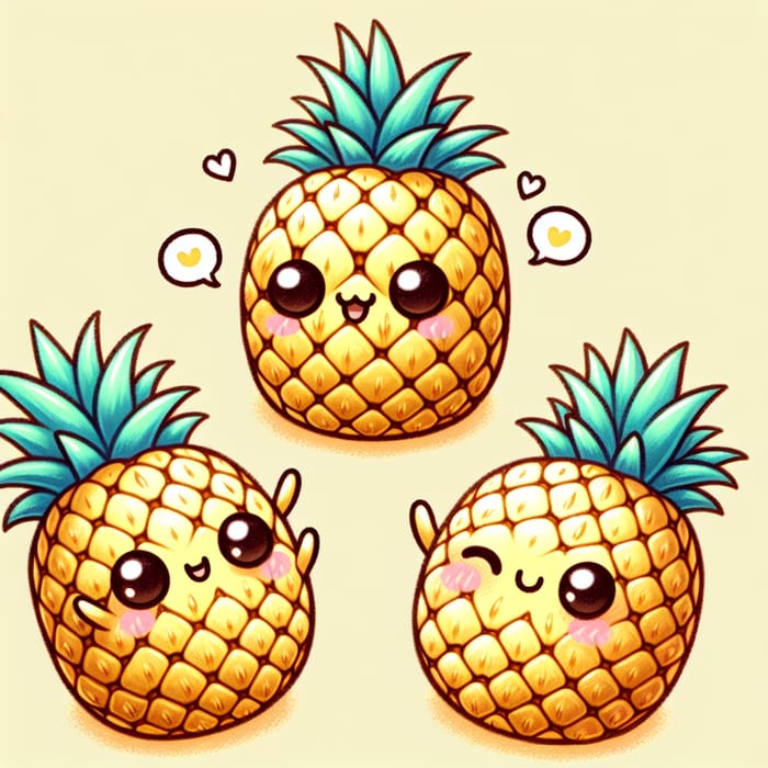 Adorable Kawaii Pineapple Slices Artwork - Cute & Playful Designs