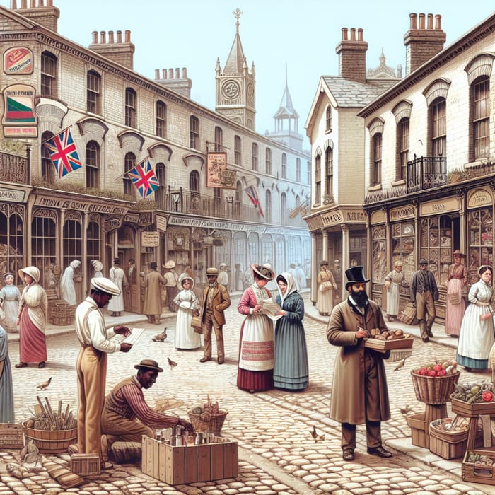 British Imperialism in Historical Victorian Street Scene