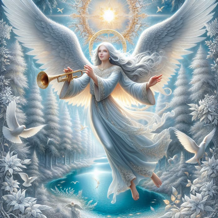 Majestic Angel in Heavenly Landscape | Ethereal Guardian with Majestic Wings