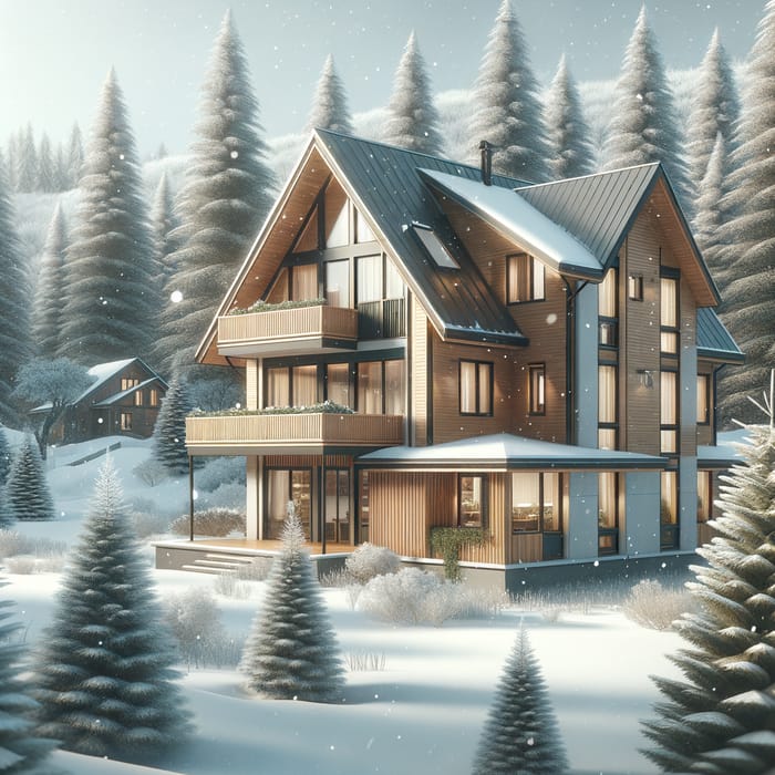Scandinavian Style Three-Story House in Snowy Forest | Peaceful Winter Retreat