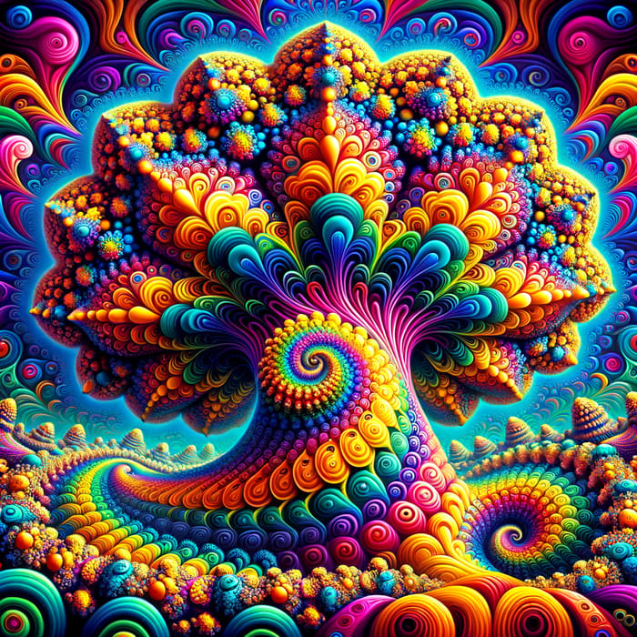 Vibrant Fractal Mushroom Psychedelic Pattern