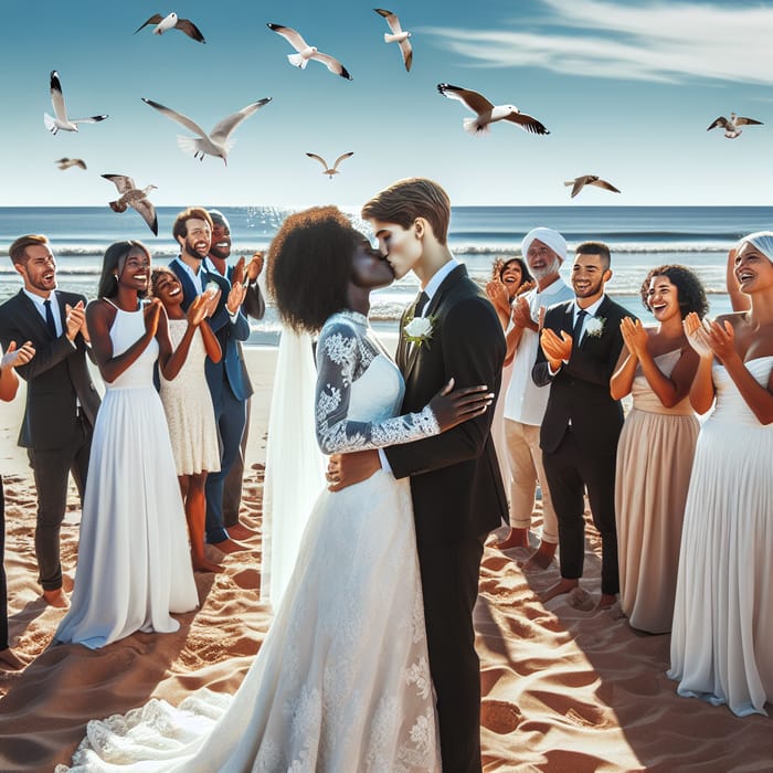 Beach Wedding Kiss | Heartfelt Moment and Cheers