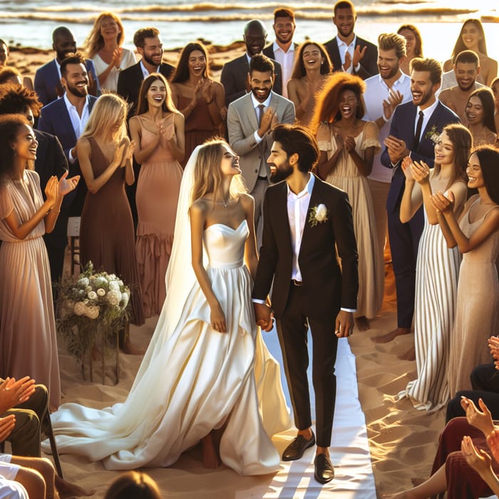 Beach Wedding Celebration | crowd-cheered Newlyweds' Romantic Kiss