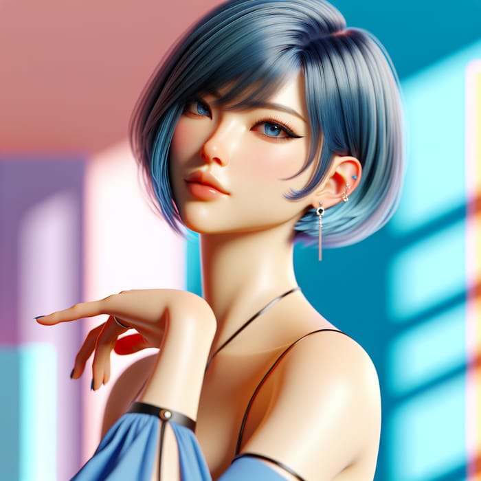 Stunning Anime Girl with Short Blue Hair in Lumion Pro Render